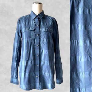 Eddie Bauer Travex Shirt Women’s XS Blue Plaid Button Front Roll-Tab Long Sleeve